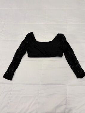 Black Lace Long Sleeve Crop Top - Kids